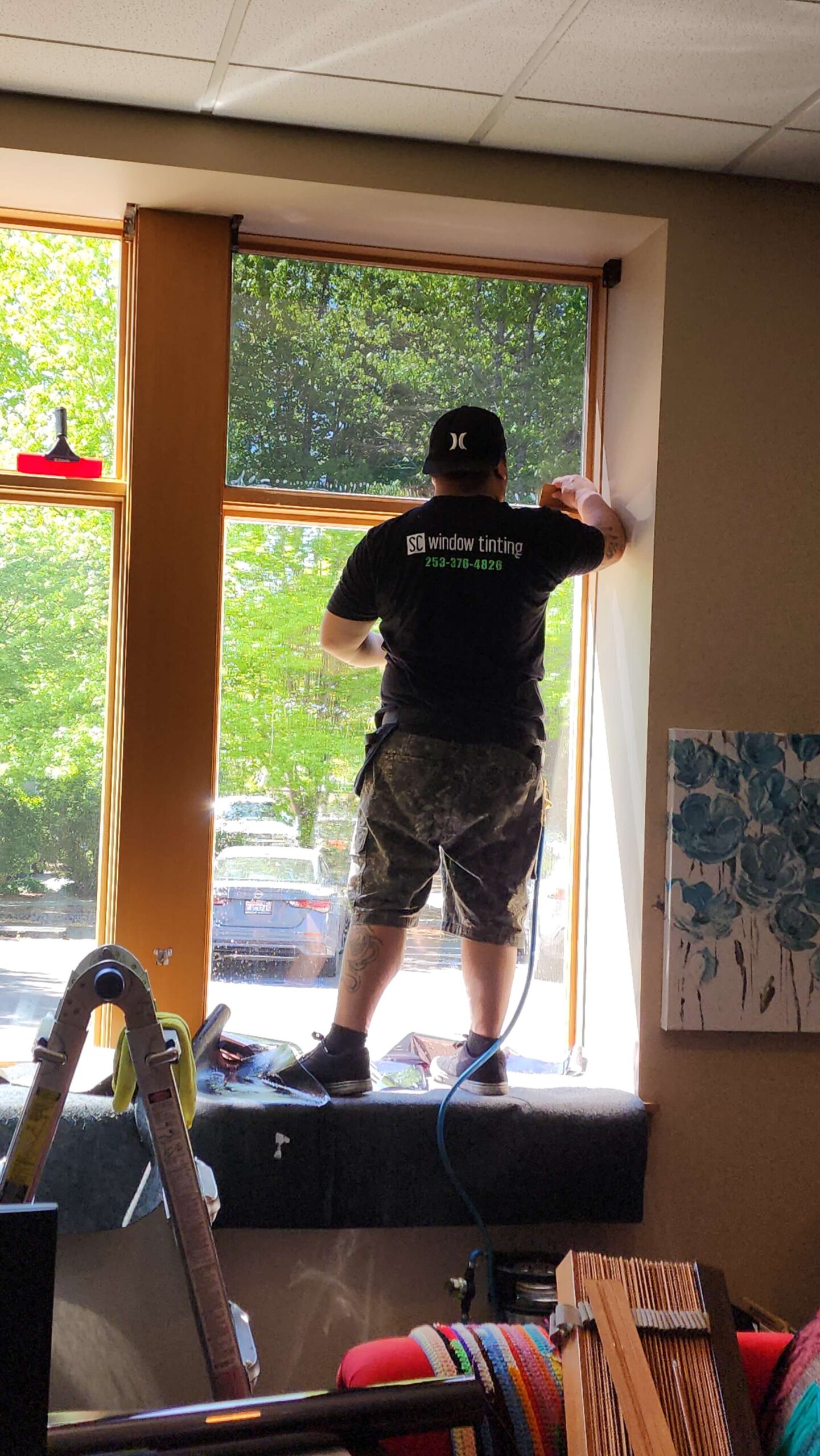 Privacy window tint on home windows maintaining natural light.